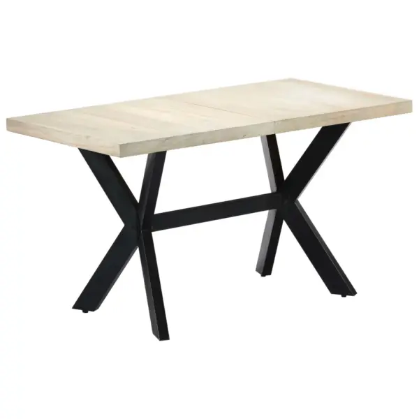 Mangopuidust söögilaud pleegitatud viimistlusega, terasjalad ristraamiga, 140 x 70 x 75 cm – 8