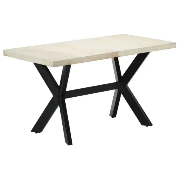 Mangopuidust söögilaud pleegitatud viimistlusega, terasjalad ristraamiga, 140 x 70 x 75 cm – 9
