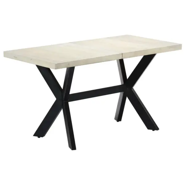 Mangopuidust söögilaud pleegitatud viimistlusega, terasjalad ristraamiga, 140 x 70 x 75 cm – 10