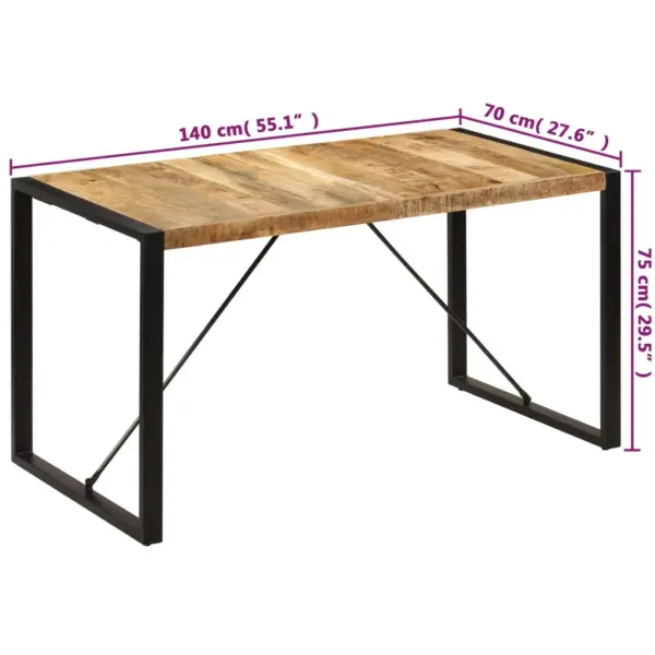 Tööstuslik söögilaud mangopuidust ja terasraamiga, 140 x 70 x 75 cm – 8