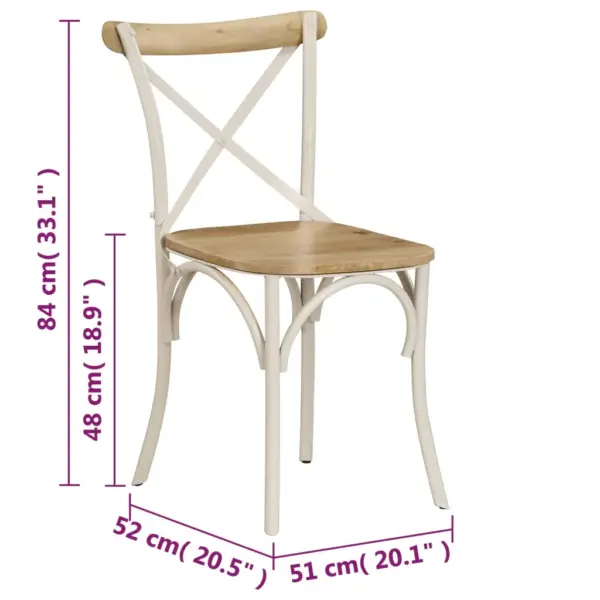 Mangopuidust söögitoolid ristikujulise seljatoega, 2 tk, valge terasraamiga, 51 x 52 x 84 cm – 11
