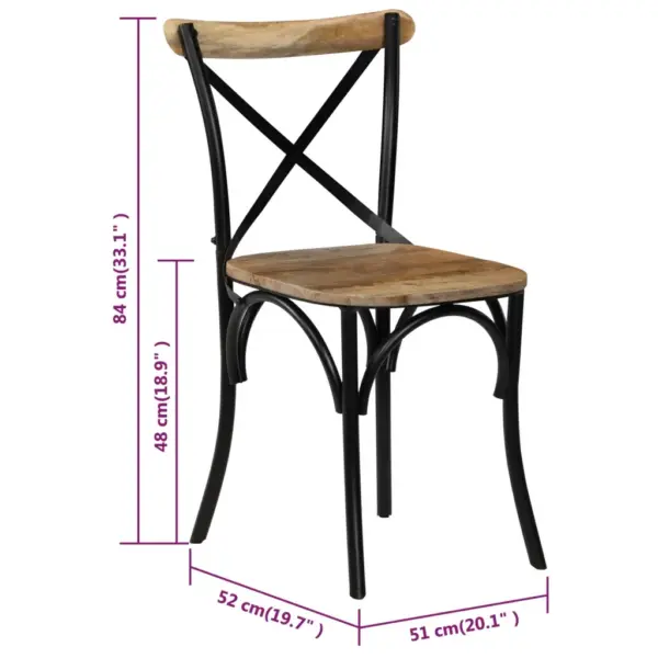 Antiikstiilis mangopuidust söögitoolid ristikujulise seljatoega, 6 tk, musta terasraamiga, 51 x 52 x 84 cm – 11