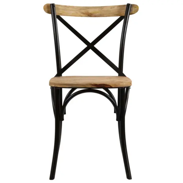 Antiikstiilis mangopuidust söögitoolid ristikujulise seljatoega, 6 tk, musta terasraamiga, 51 x 52 x 84 cm – 6
