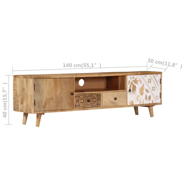 Mangopuidust telerialus 140 x 30 x 40 cm, 2 ukse ja sahtlitega – 10