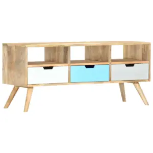 Mangopuidust telerialus 3 sahtli ja 3 avatud sektsiooniga, pruun-mitmevärviline, 110 x 35 x 48 cm