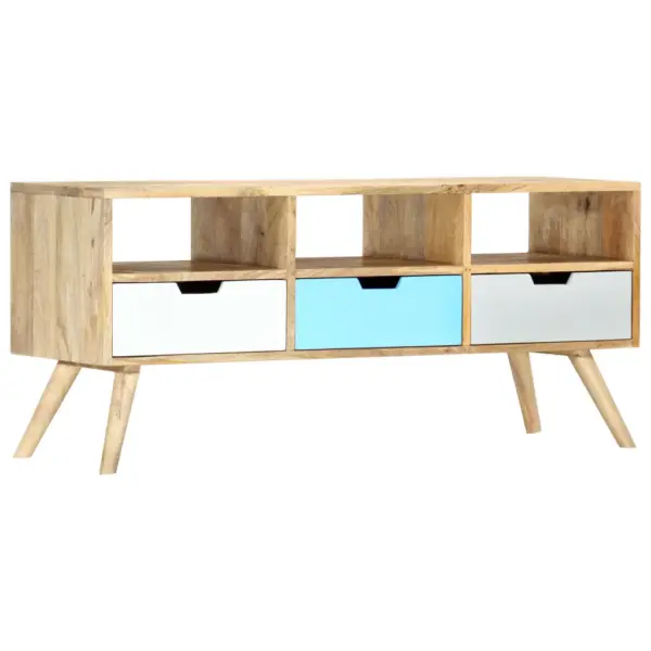 Mangopuidust telerialus 3 sahtli ja 3 avatud sektsiooniga, pruun-mitmevärviline, 110 x 35 x 48 cm – 9