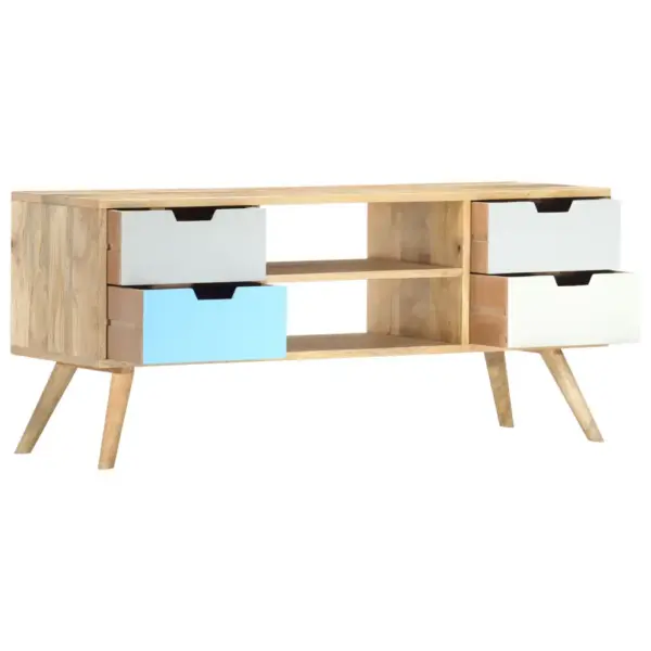 Mangopuidust telerialus, pruun ja mitmevärviline, 4 sahtli ja 2 avatud sektsiooniga, 110 x 35 x 48 cm – 2