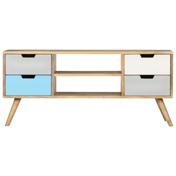 Mangopuidust telerialus, pruun ja mitmevärviline, 4 sahtli ja 2 avatud sektsiooniga, 110 x 35 x 48 cm – 3