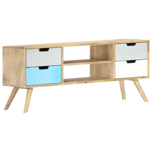 Mangopuidust telerialus, pruun ja mitmevärviline, 4 sahtli ja 2 avatud sektsiooniga, 110 x 35 x 48 cm – 9