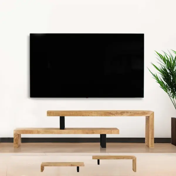 Mangopuidust telerialus reguleeritava ülemise osaga, sepistatud rauast jalgadel, pruun, 118 x 30 x 40 cm – 4