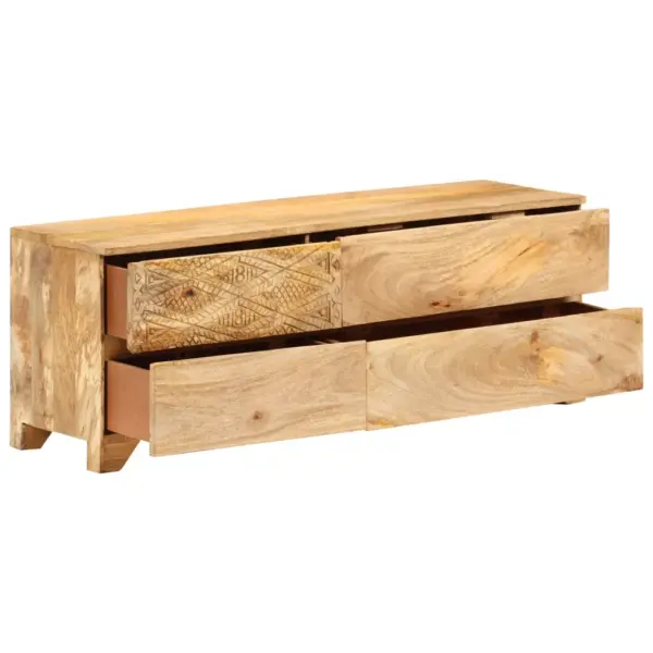 Telerikapp nikerdatud esipaneeliga mangopuidust, 4 sahtliga, 110 x 30 x 40 cm – 4
