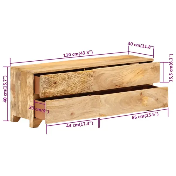 Telerikapp nikerdatud esipaneeliga mangopuidust, 4 sahtliga, 110 x 30 x 40 cm – 8