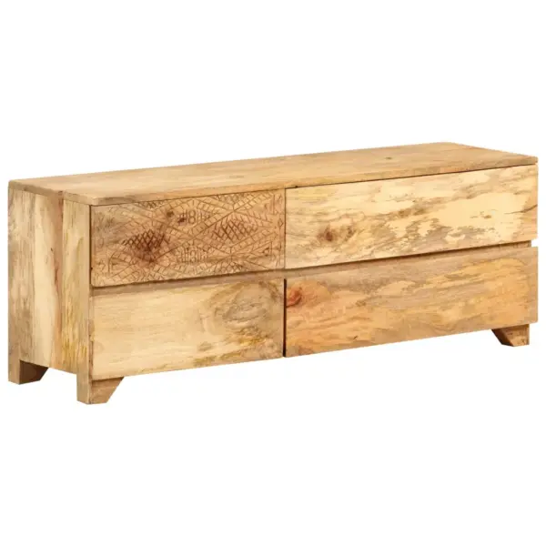 Telerikapp nikerdatud esipaneeliga mangopuidust, 4 sahtliga, 110 x 30 x 40 cm – 9