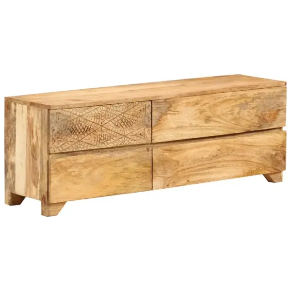 Telerikapp nikerdatud esipaneeliga mangopuidust, 4 sahtliga, 110 x 30 x 40 cm – 10