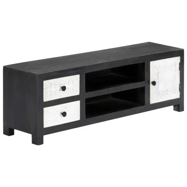 Mangopuidust telerikapp 1 ukse ja 2 sahtliga, hall/valge, 120 x 30 x 40 cm – 2