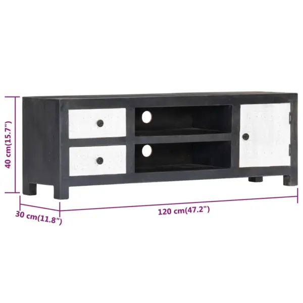 Mangopuidust telerikapp 1 ukse ja 2 sahtliga, hall/valge, 120 x 30 x 40 cm – 9