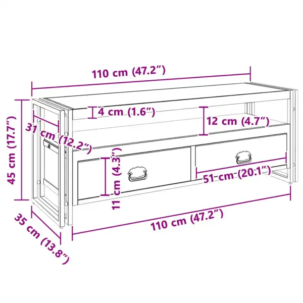 Mangopuidust telerikapp metallraamiga, 2 sahtlit, 120 x 35 x 45 cm – 11
