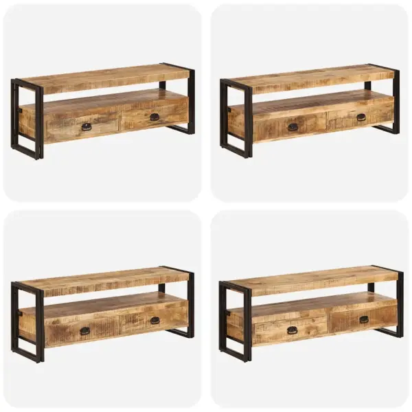 Mangopuidust telerikapp metallraamiga, 2 sahtlit, 120 x 35 x 45 cm – 8