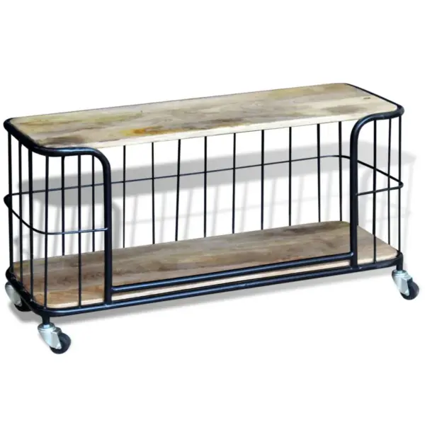 Industriaalstiilis mangopuidust telerikapp ratastega, 100 x 40 x 45 cm – 3