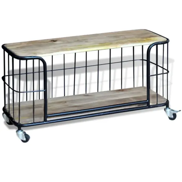 Industriaalstiilis mangopuidust telerikapp ratastega, 100 x 40 x 45 cm – 5