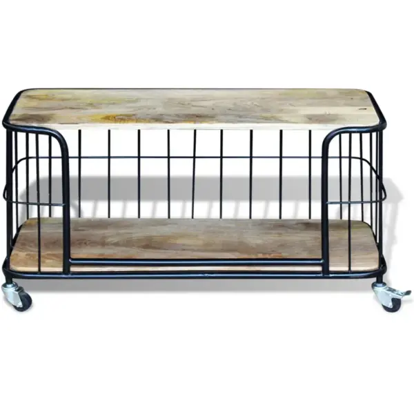 Industriaalstiilis mangopuidust telerikapp ratastega, 100 x 40 x 45 cm – 6