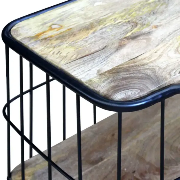 Industriaalstiilis mangopuidust telerikapp ratastega, 100 x 40 x 45 cm – 7