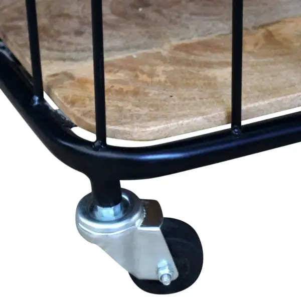 Industriaalstiilis mangopuidust telerikapp ratastega, 100 x 40 x 45 cm – 8