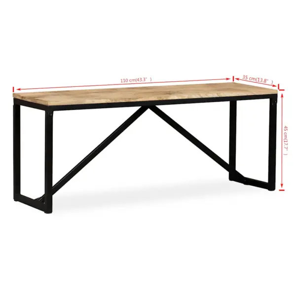 Tööstuslik mangopuidust esikupink terasjalgadel, 110 x 35 x 45 cm – 9