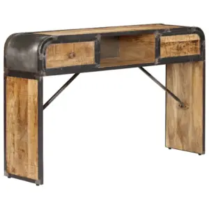 Tööstuslik mangopuidust konsoollaud 2 sahtli ja avatud riiuliga, 120 x 30 x 75 cm