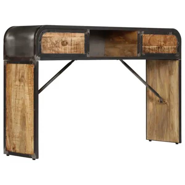 Tööstuslik mangopuidust konsoollaud 2 sahtli ja avatud riiuliga, 120 x 30 x 75 cm - 13
