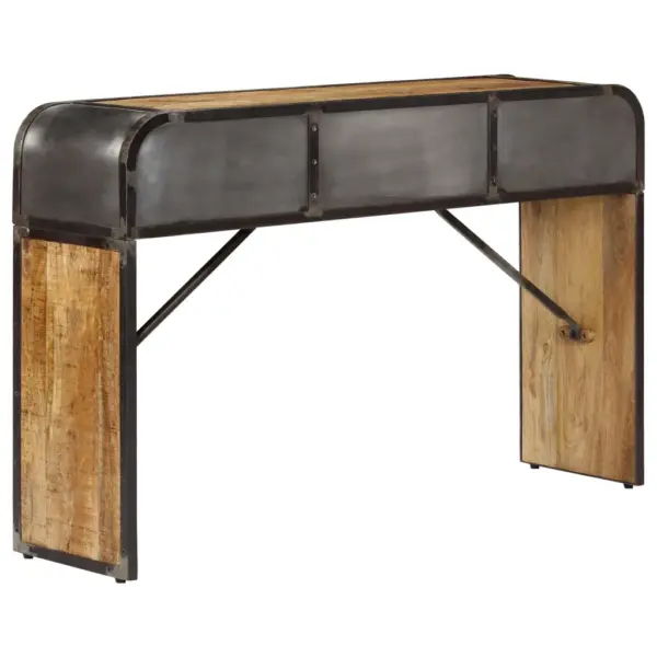 Tööstuslik mangopuidust konsoollaud 2 sahtli ja avatud riiuliga, 120 x 30 x 75 cm - 3