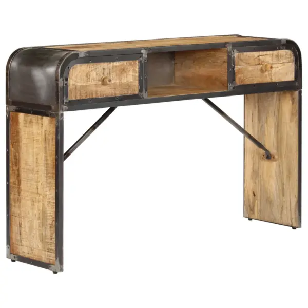 Tööstuslik mangopuidust konsoollaud 2 sahtli ja avatud riiuliga, 120 x 30 x 75 cm - 9