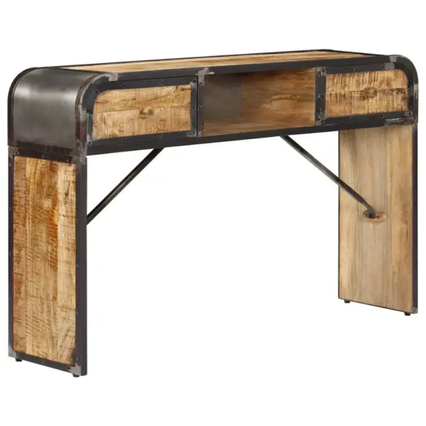 Tööstuslik mangopuidust konsoollaud 2 sahtli ja avatud riiuliga, 120 x 30 x 75 cm - 10