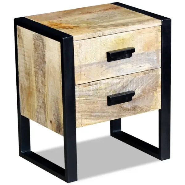 Mangopuidust tööstusliku stiiliga lisalaud kahe sahtliga, 43 x 33 x 51 cm – 2