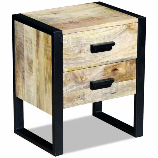 Mangopuidust tööstusliku stiiliga lisalaud kahe sahtliga, 43 x 33 x 51 cm – 4