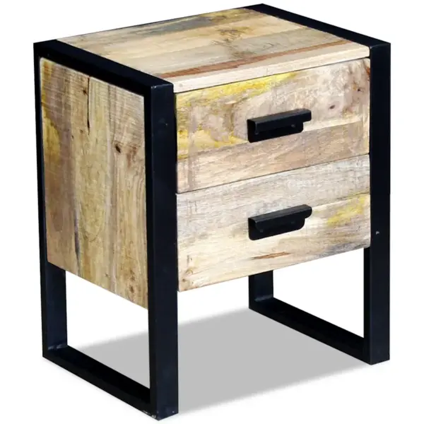 Mangopuidust tööstusliku stiiliga lisalaud kahe sahtliga, 43 x 33 x 51 cm – 5