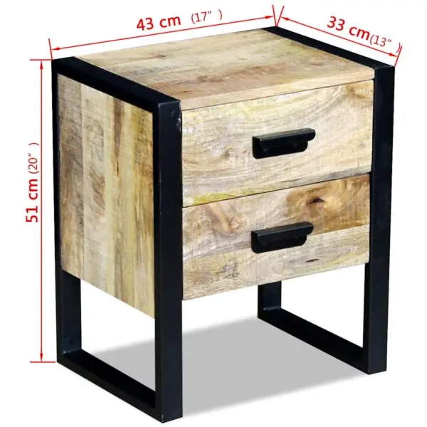 Mangopuidust tööstusliku stiiliga lisalaud kahe sahtliga, 43 x 33 x 51 cm – 8