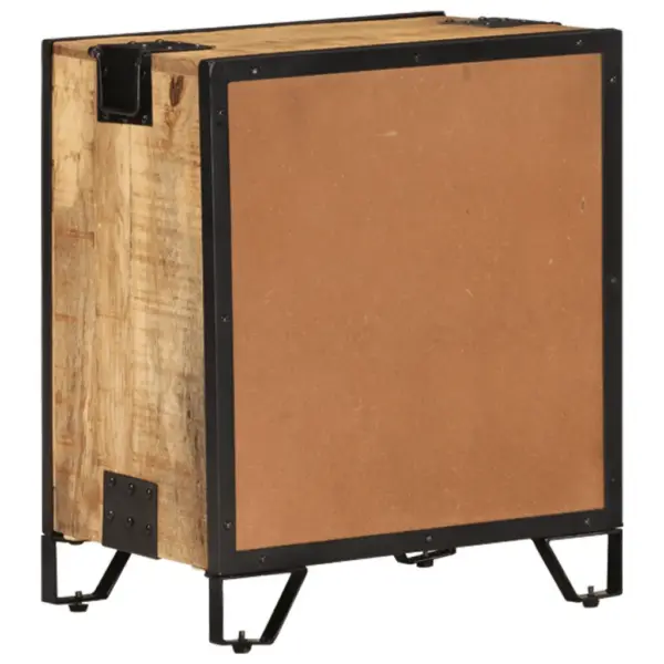 Tööstuslik mangopuidust öökapp terasukse ja sahtliga, pruun-must, 43 x 30 x 51 cm – 5