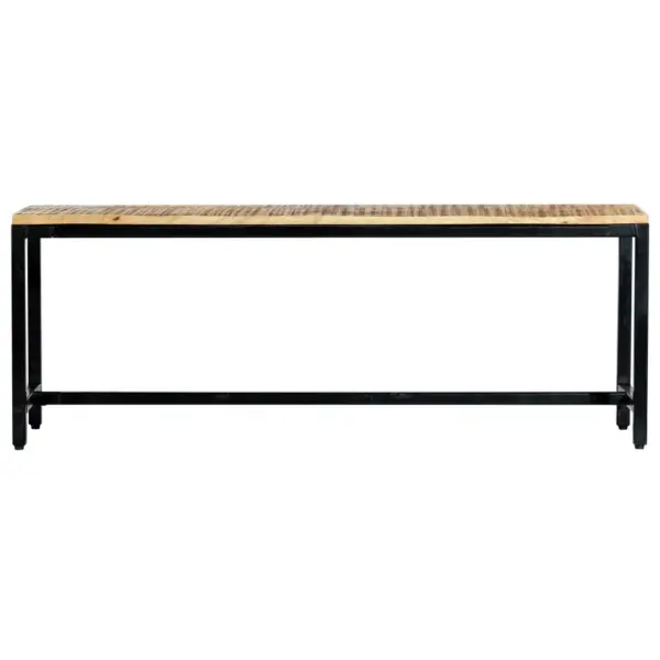 Tööstuslik söögipink töötlemata mangopuidust ja musta metallraamiga, 120 x 35 x 44 cm – 3