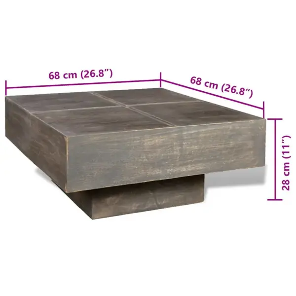 Ruudukujuline mangopuidust kohvilaud, tumepruun, 68 x 68 x 28 cm - 5