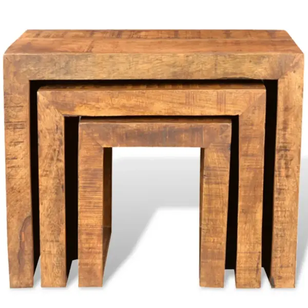 Mangopuidust üksteise alla mahtuvate laudade komplekt, 3 tk, pruun, suurim laud 44 x 23 x 37 cm – 2
