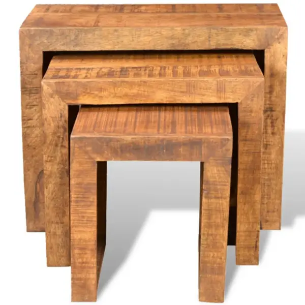 Mangopuidust üksteise alla mahtuvate laudade komplekt, 3 tk, pruun, suurim laud 44 x 23 x 37 cm – 3