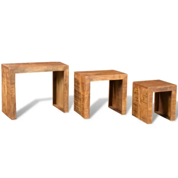 Mangopuidust üksteise alla mahtuvate laudade komplekt, 3 tk, pruun, suurim laud 44 x 23 x 37 cm – 4