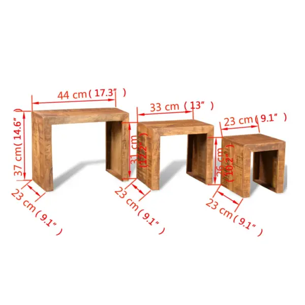 Mangopuidust üksteise alla mahtuvate laudade komplekt, 3 tk, pruun, suurim laud 44 x 23 x 37 cm – 6