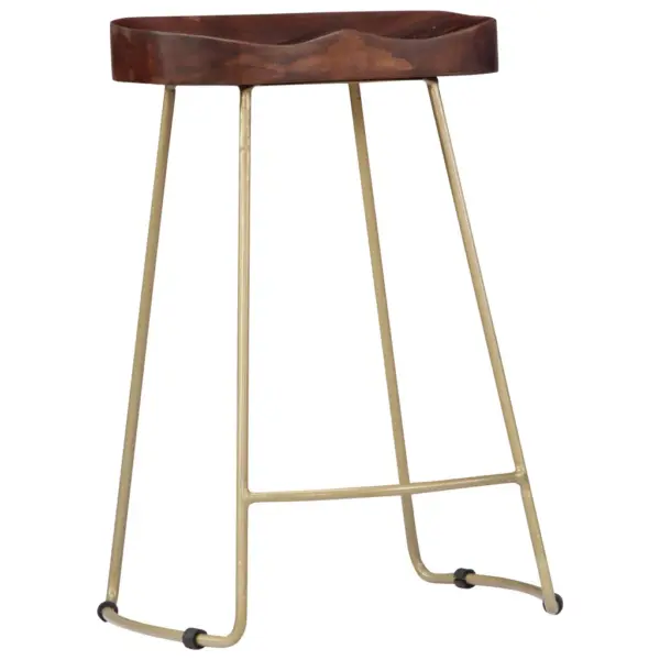 Retrostiilis mangopuust baaripukid, 2 tk, pähkelpruun, messingtoonides raam, 45 x 40 x 62 cm – 2
