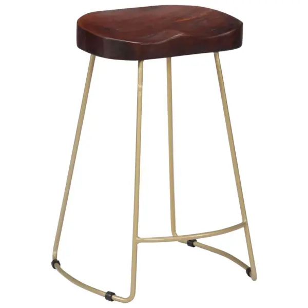 Retrostiilis mangopuust baaripukid, 2 tk, pähkelpruun, messingtoonides raam, 45 x 40 x 62 cm – 11