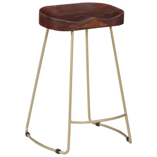 Retrostiilis mangopuust baaripukid, 2 tk, pähkelpruun, messingtoonides raam, 45 x 40 x 62 cm – 12