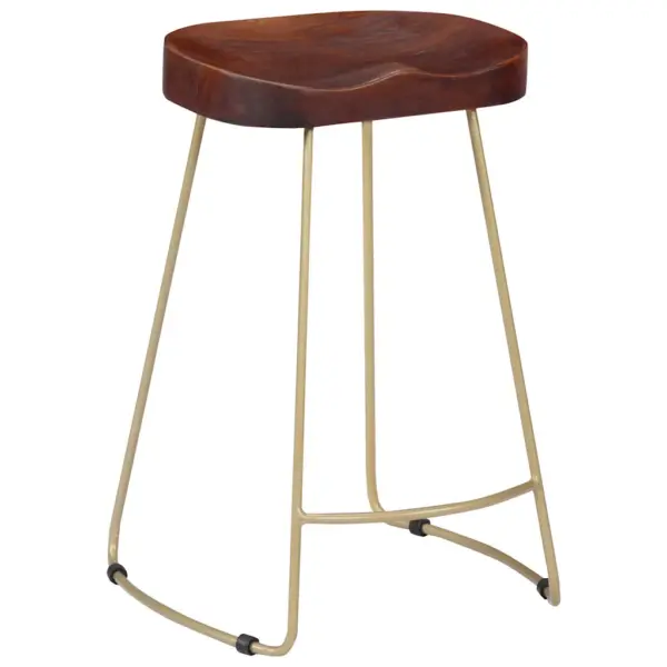 Retrostiilis mangopuust baaripukid, 2 tk, pähkelpruun, messingtoonides raam, 45 x 40 x 62 cm – 13