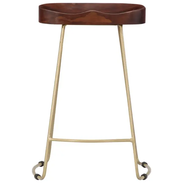Retrostiilis mangopuust baaripukid, 2 tk, pähkelpruun, messingtoonides raam, 45 x 40 x 62 cm – 3