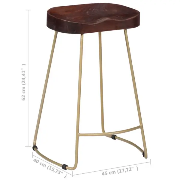 Retrostiilis mangopuust baaripukid, 2 tk, pähkelpruun, messingtoonides raam, 45 x 40 x 62 cm – 7